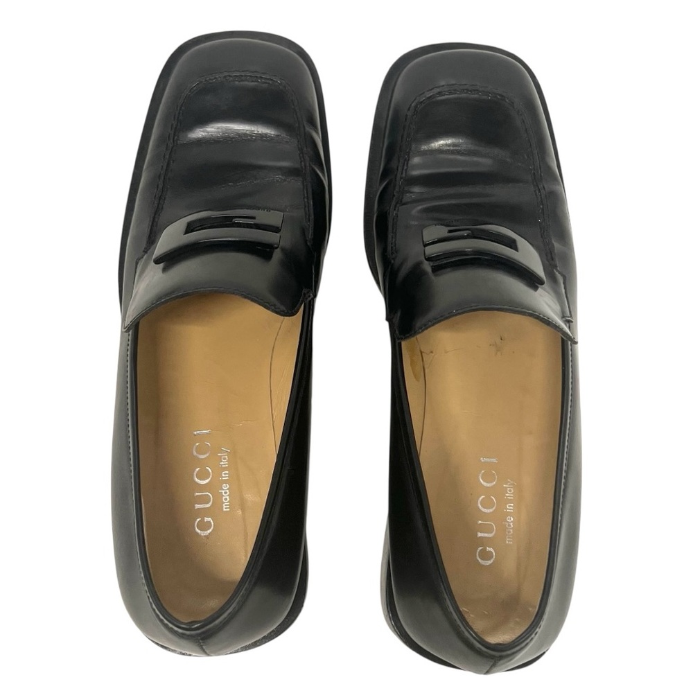 Gucci Vintage 90s Black Leather Interlocking G Slip On Loafer Flats Women’s 6.5 - Picture 9 of 16